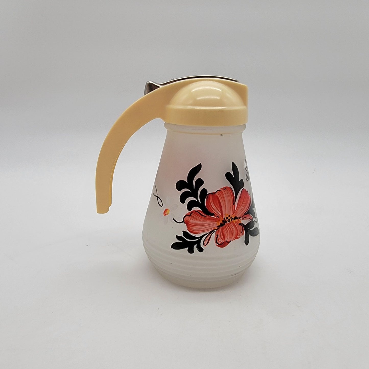 1950s Hazel Atlas Satin Glass Waffle & Syrup Pitchers Poppy Flowers