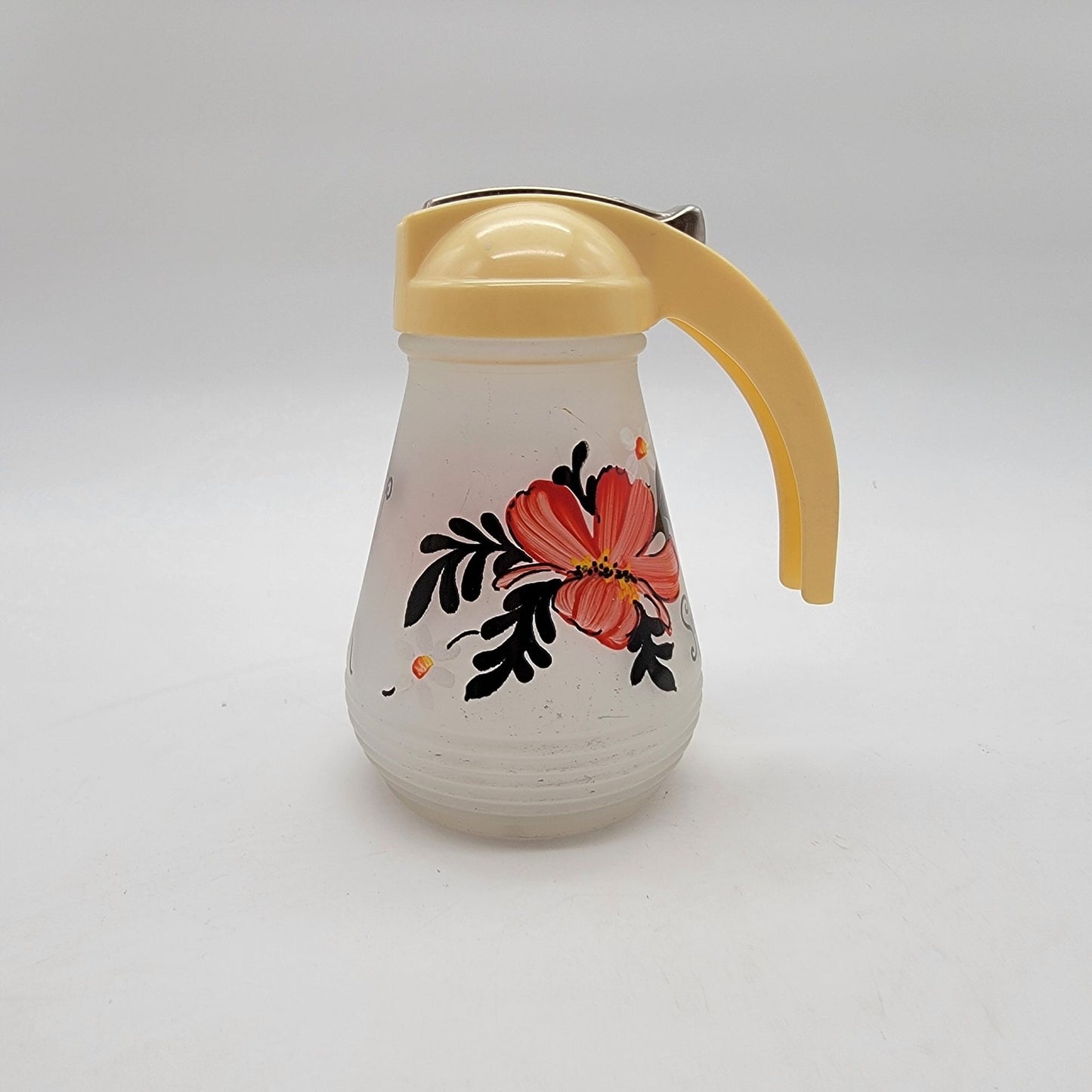 1950s Hazel Atlas Satin Glass Waffle & Syrup Pitchers Poppy Flowers