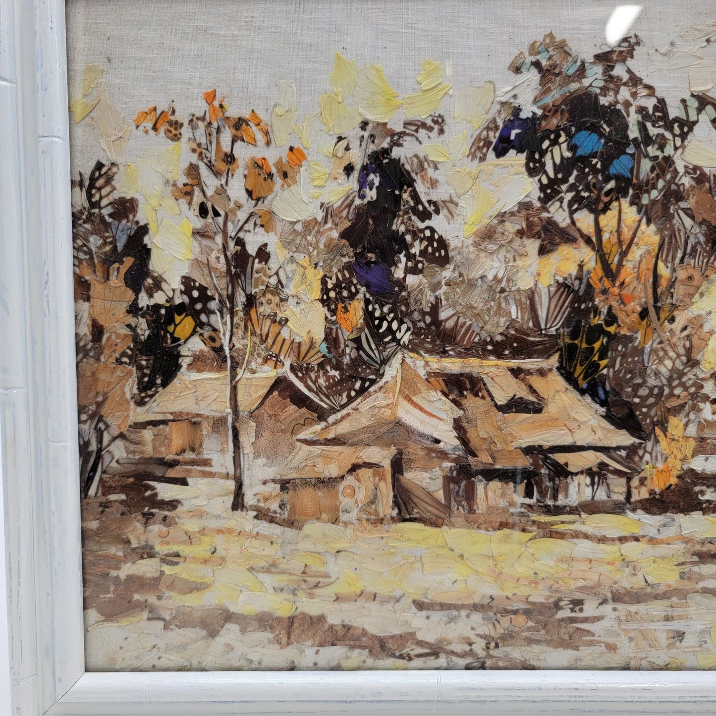 Vintage Original Butterfly Wings Art Asian Landscape