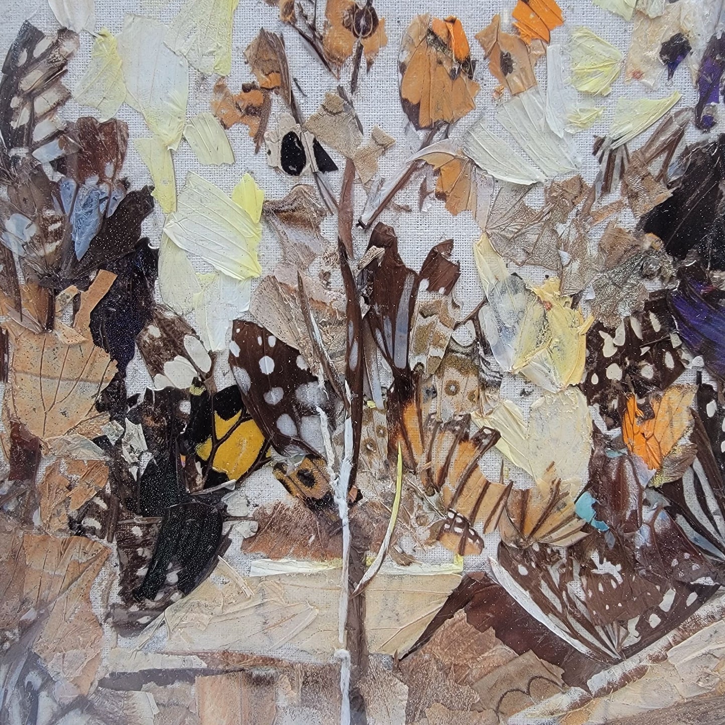 Vintage Original Butterfly Wings Art Asian Landscape