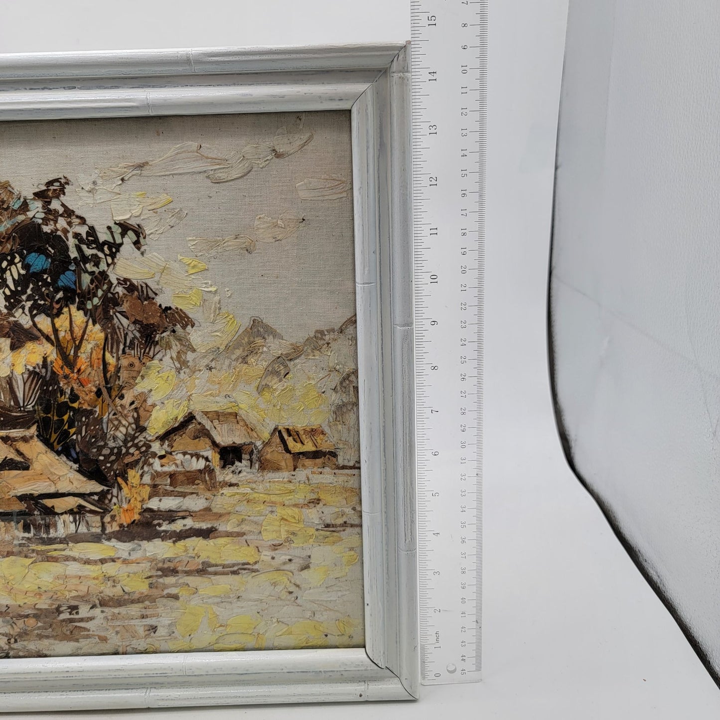 Vintage Original Butterfly Wings Art Asian Landscape