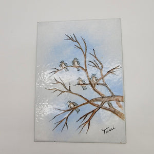 Signed Enamel On Metal Birds In Tree Wall Art Hand-Painted By Teri
