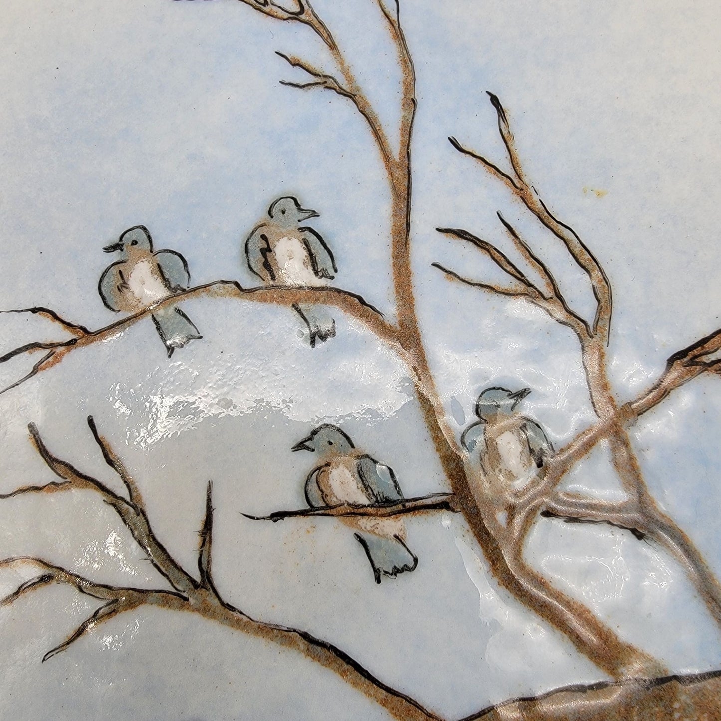 Signed Enamel On Metal Birds In Tree Wall Art Hand-Painted By Teri