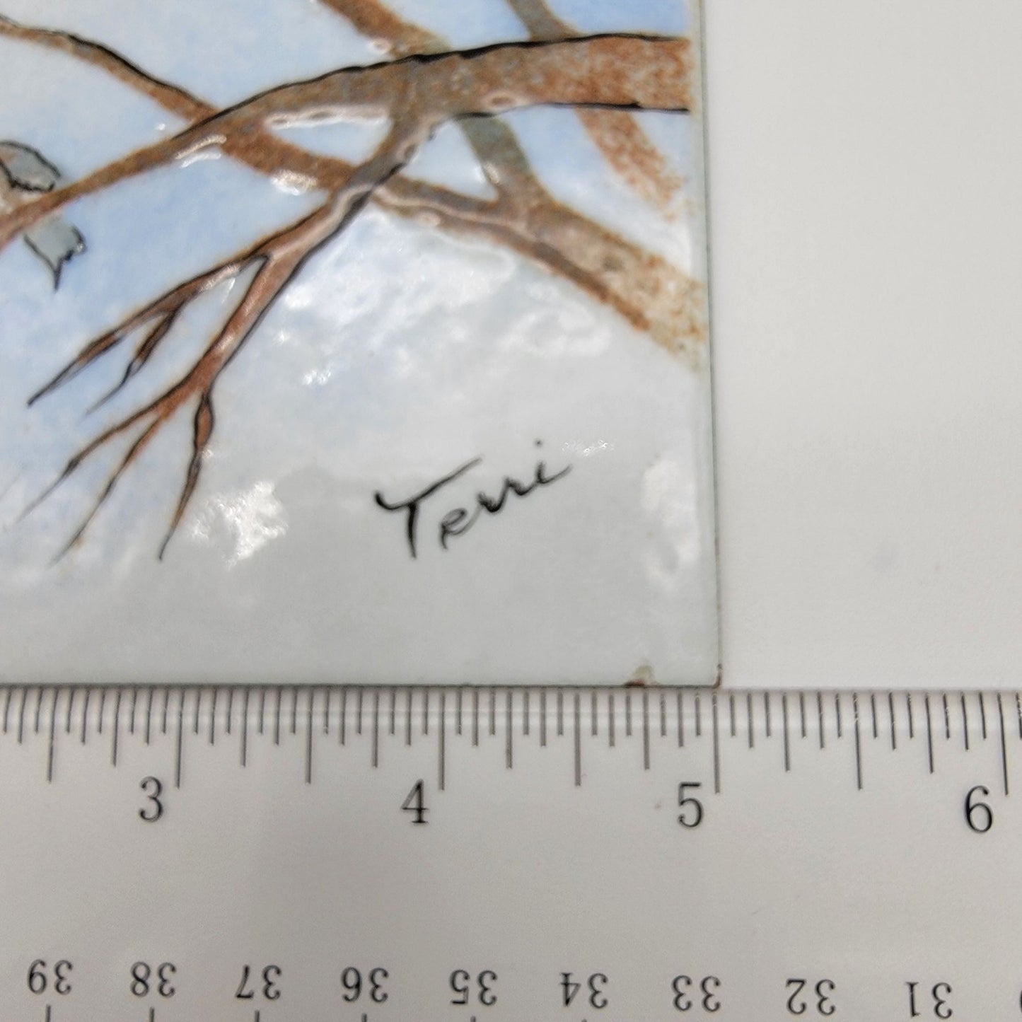 Signed Enamel On Metal Birds In Tree Wall Art Hand-Painted By Teri