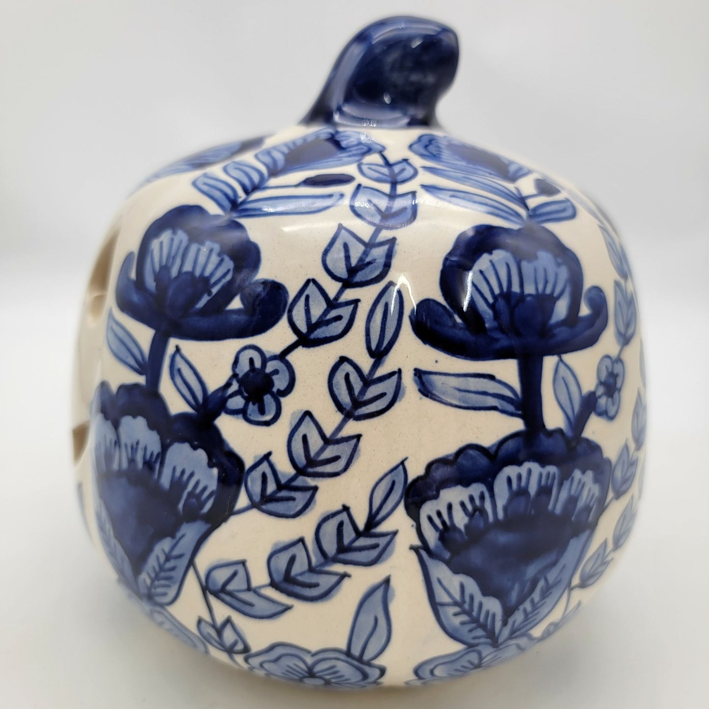Talavera Style Halloween Pumpkin Jack-O-Lantern Blue and White