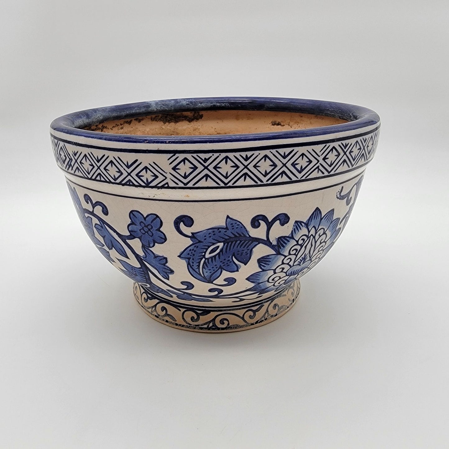 Vintage Blue & White Pottery Chinoiserie Planter