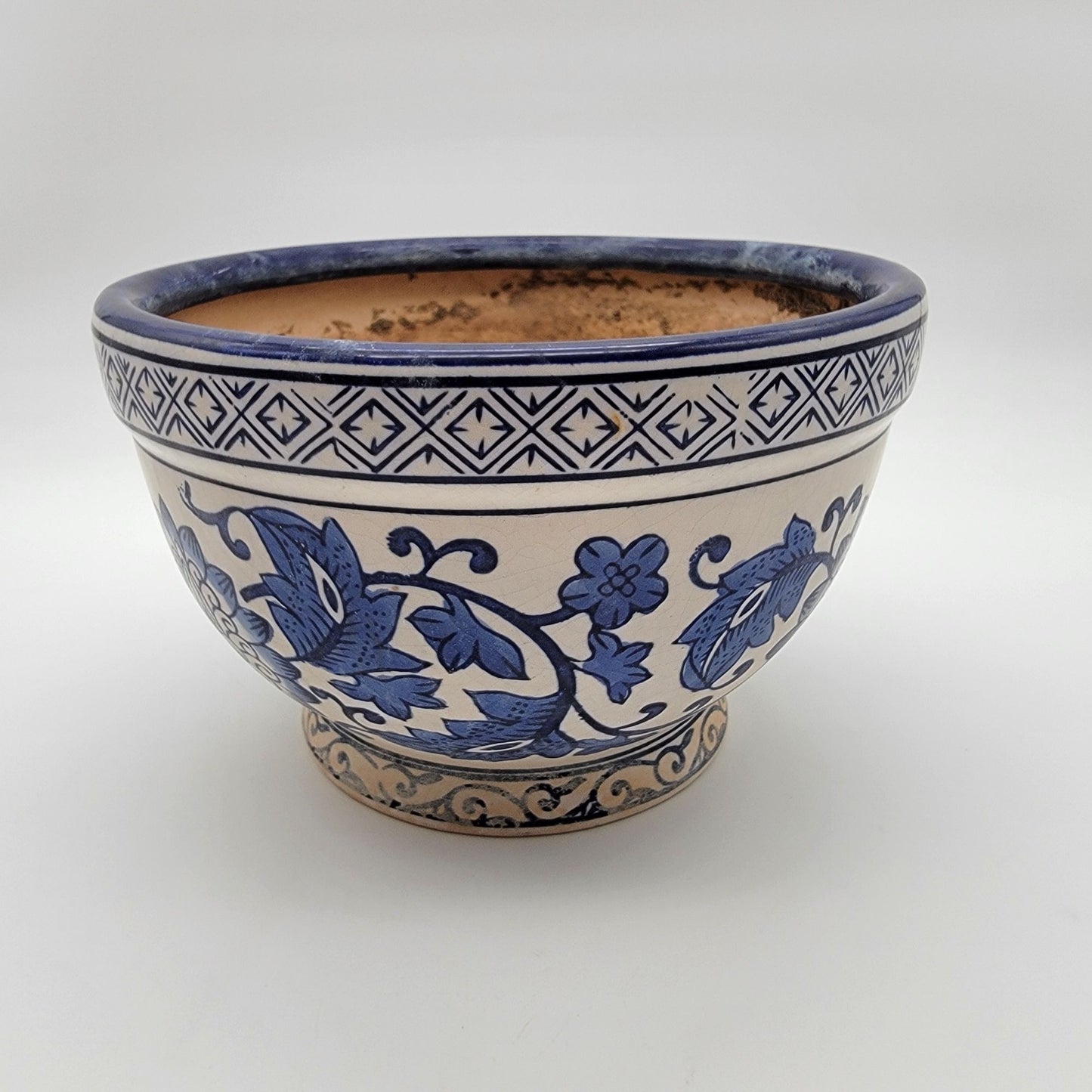 Vintage Blue & White Pottery Chinoiserie Planter