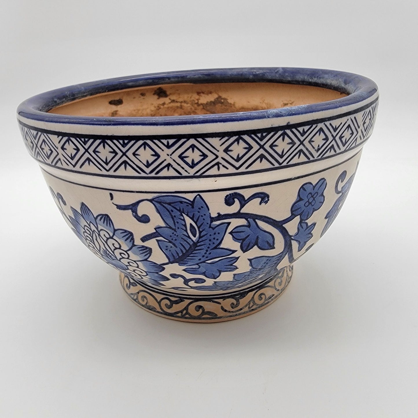 Vintage Blue & White Pottery Chinoiserie Planter