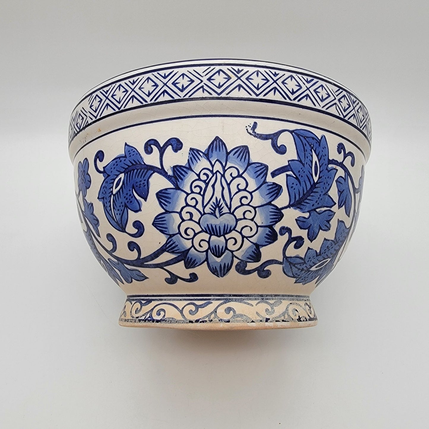 Vintage Blue & White Pottery Chinoiserie Planter
