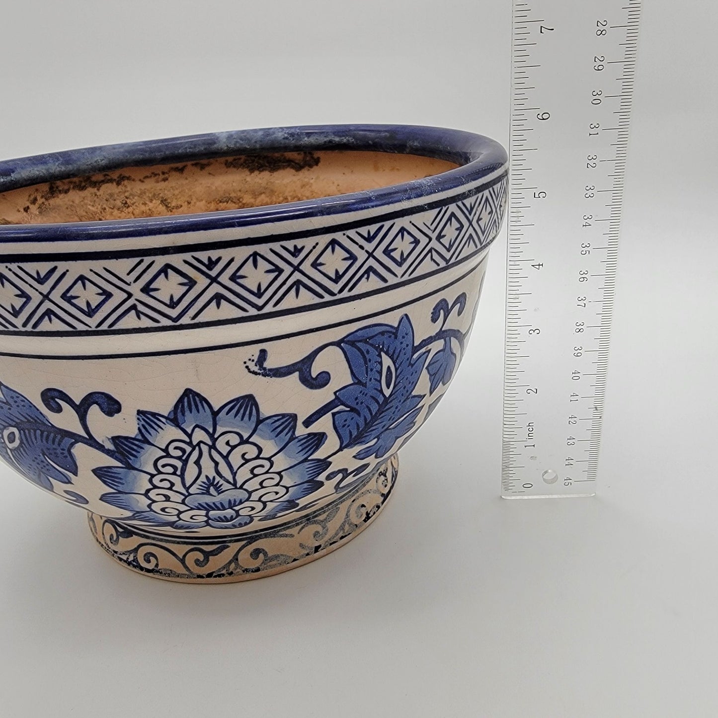 Vintage Blue & White Pottery Chinoiserie Planter