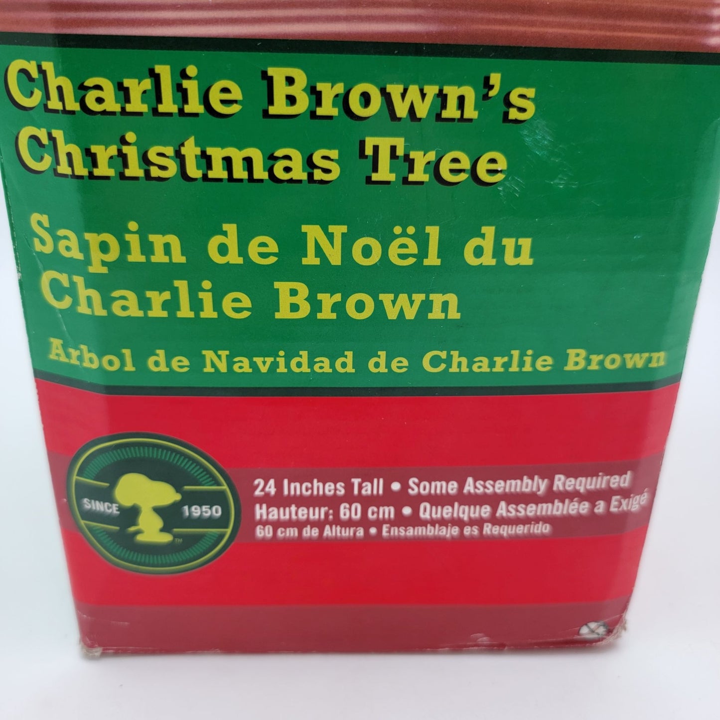 Charlie Browns Christmas Tree 24" Tall With Red Ornament & Wooden Base