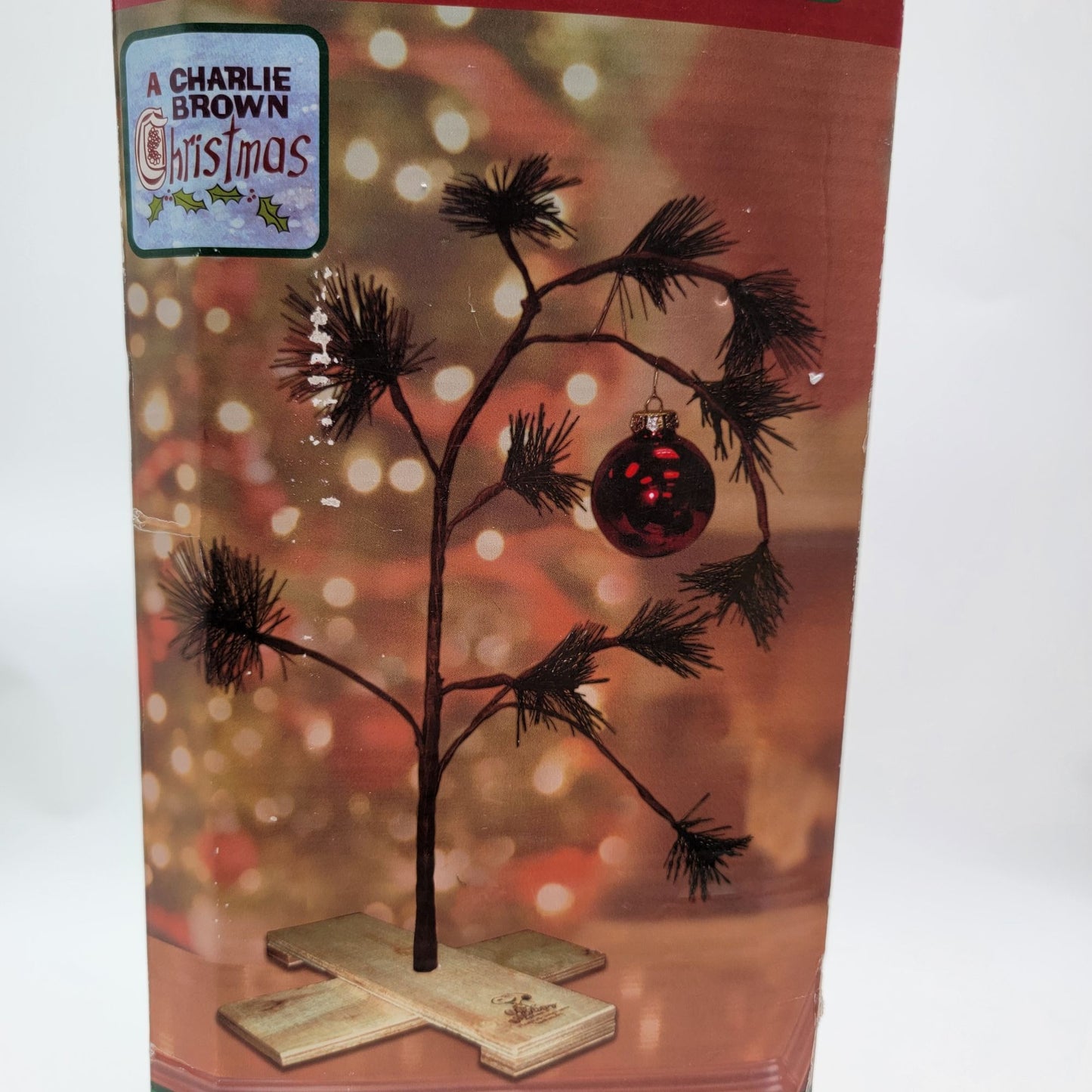 Charlie Browns Christmas Tree 24" Tall With Red Ornament & Wooden Base
