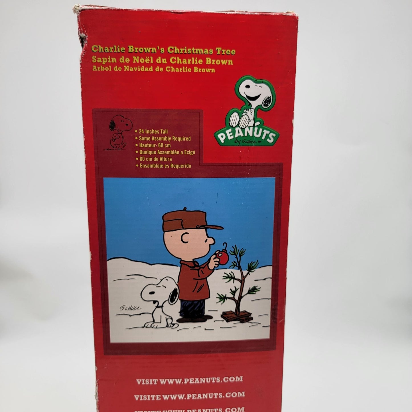 Charlie Browns Christmas Tree 24" Tall With Red Ornament & Wooden Base