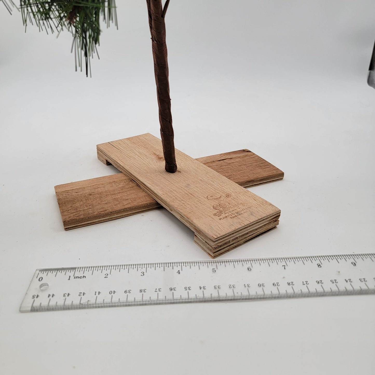 Charlie Browns Christmas Tree 24" Tall With Red Ornament & Wooden Base