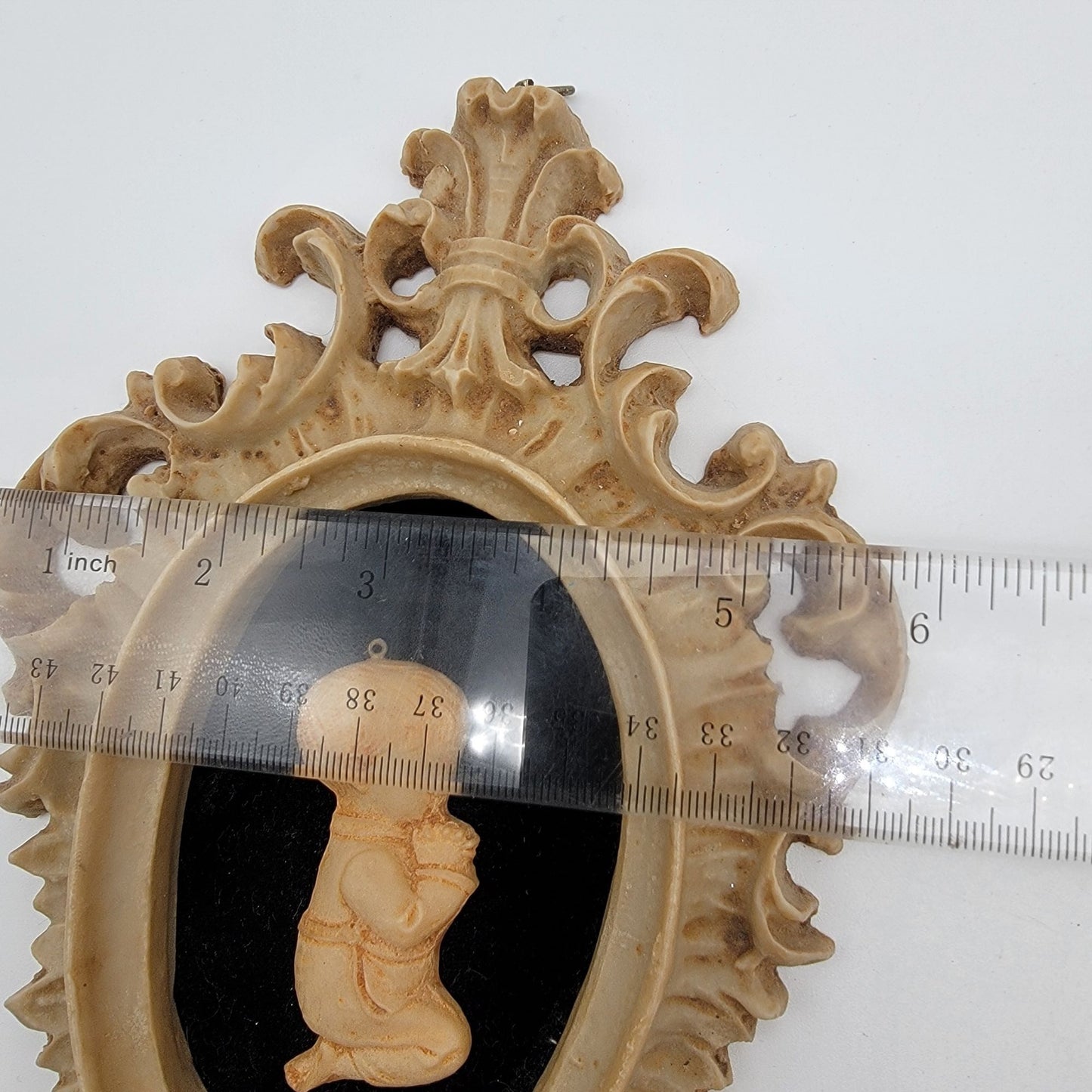 Pair Of Vintage Capodimonte Praying Children Wall Art Plaques With Ornate Frames