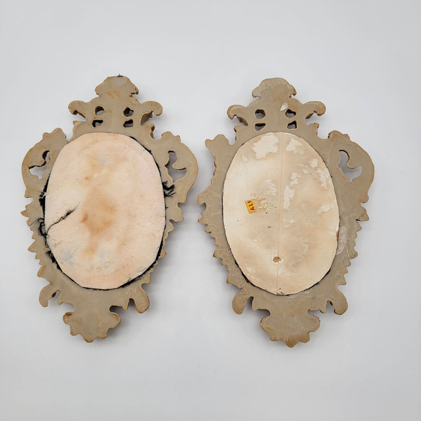 Pair Of Vintage Capodimonte Praying Children Wall Art Plaques With Ornate Frames