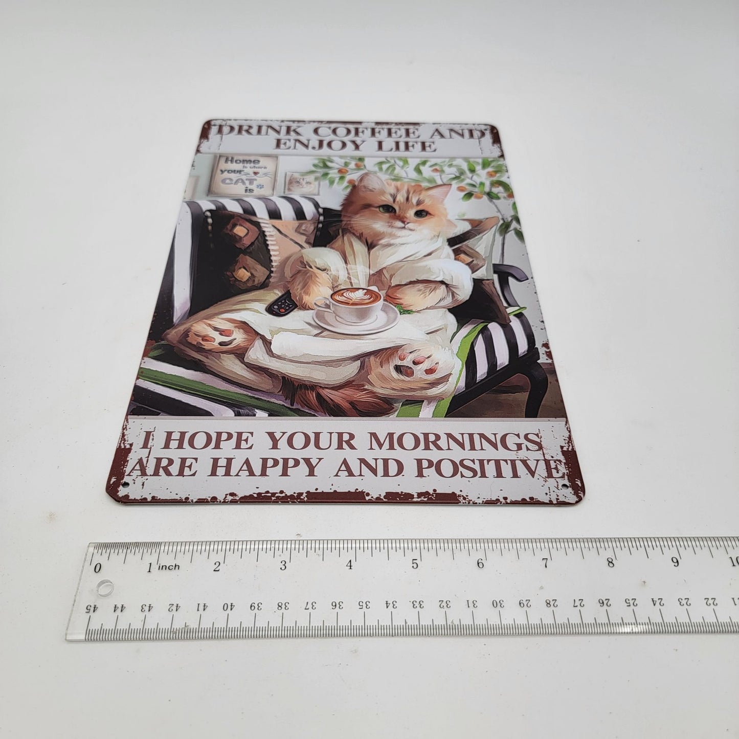 Cat Coffee Morning Metal Sign