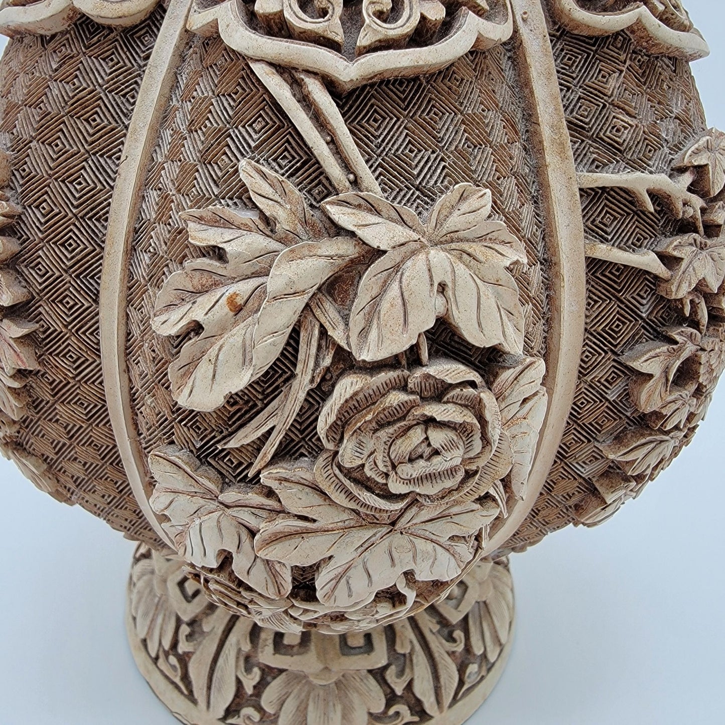 Vintage 1982 Arnart Imports Ivory Dynasty Over Brass Carved Vase