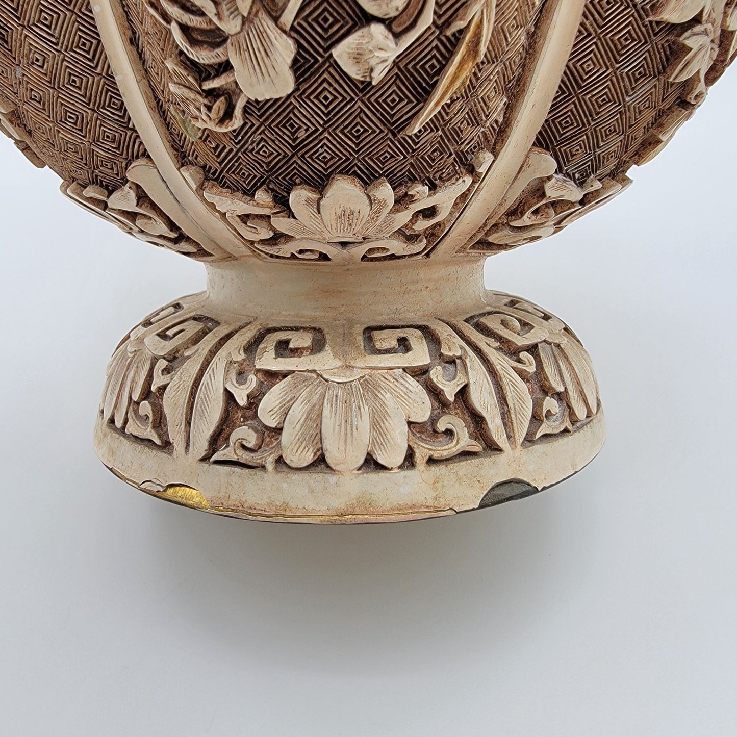 Vintage 1982 Arnart Imports Ivory Dynasty Over Brass Carved Vase