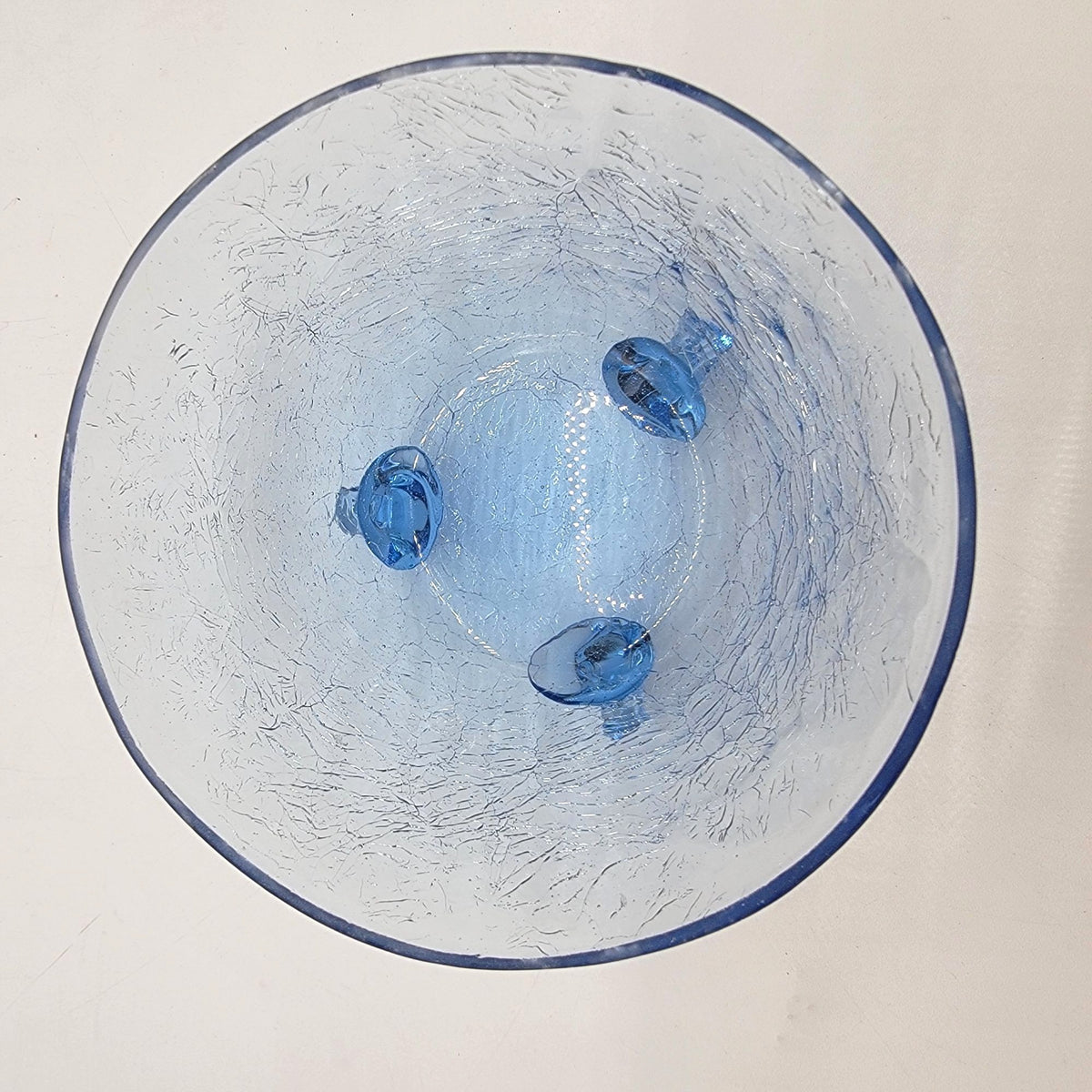 1960s Blue Crackle Glass 3-Footed Bowl