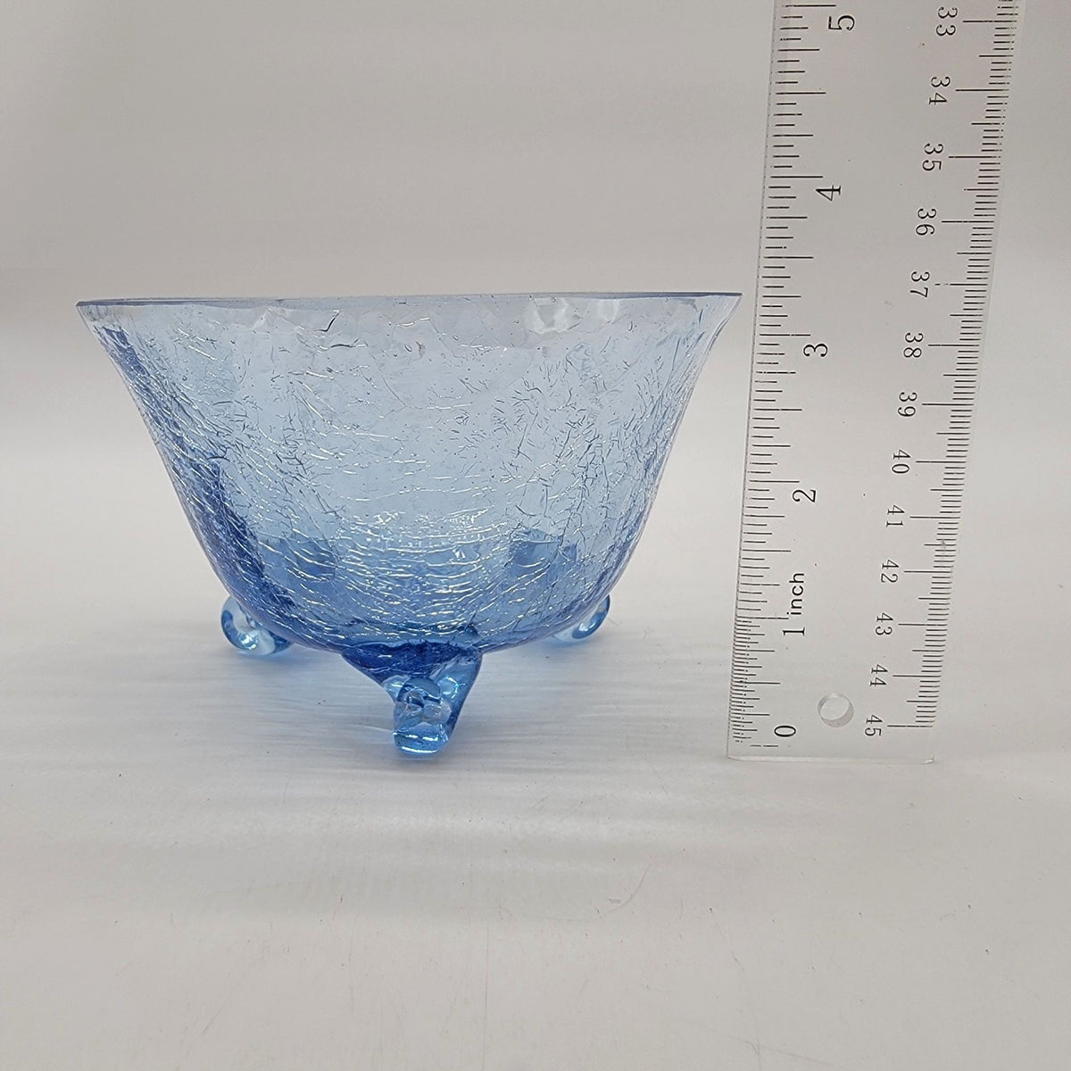 1960s Blue Crackle Glass 3-Footed Bowl