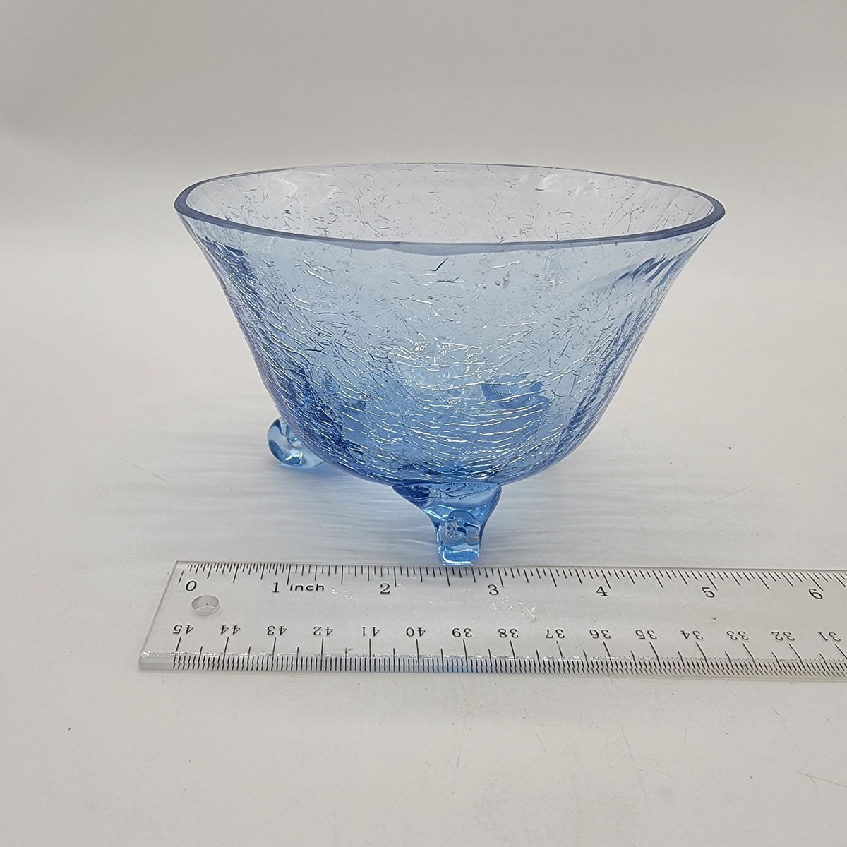 1960s Blue Crackle Glass 3-Footed Bowl