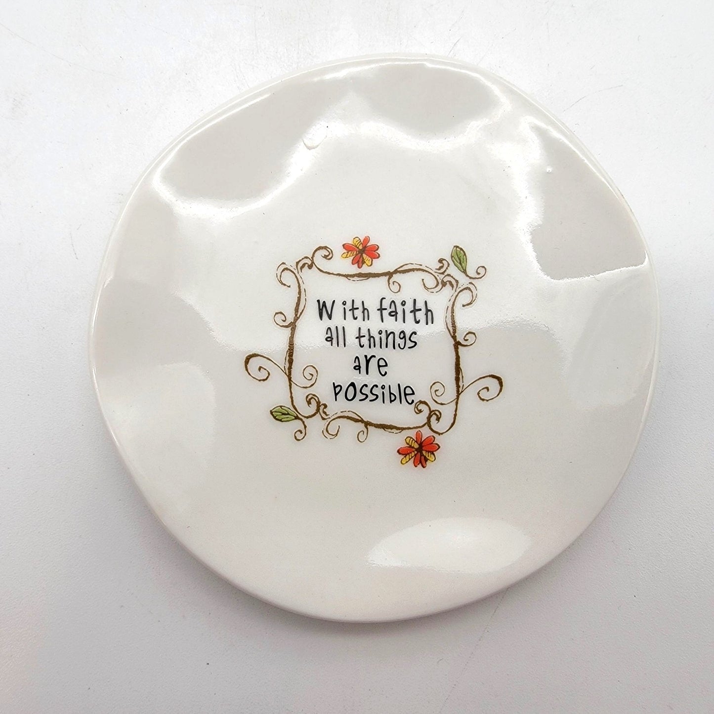 Natural Life Porcelain Trinket Dish With Faith All Things Are Possible