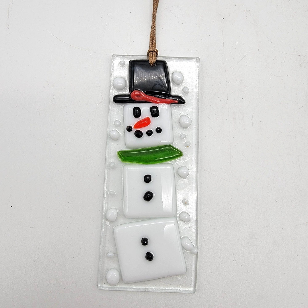 Jolly Snowman Fused Glass Ornament