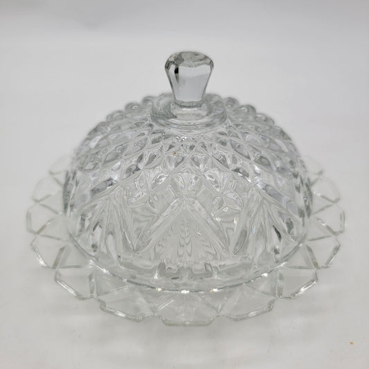 Vintage Anchor Hocking Prescut Clear Glass Butter Dish With Lid