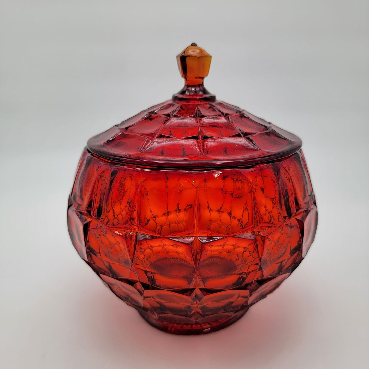 Indiana Tiara Glass Constellation Ruby Sunset Amberina Biscuit Jar With Lid