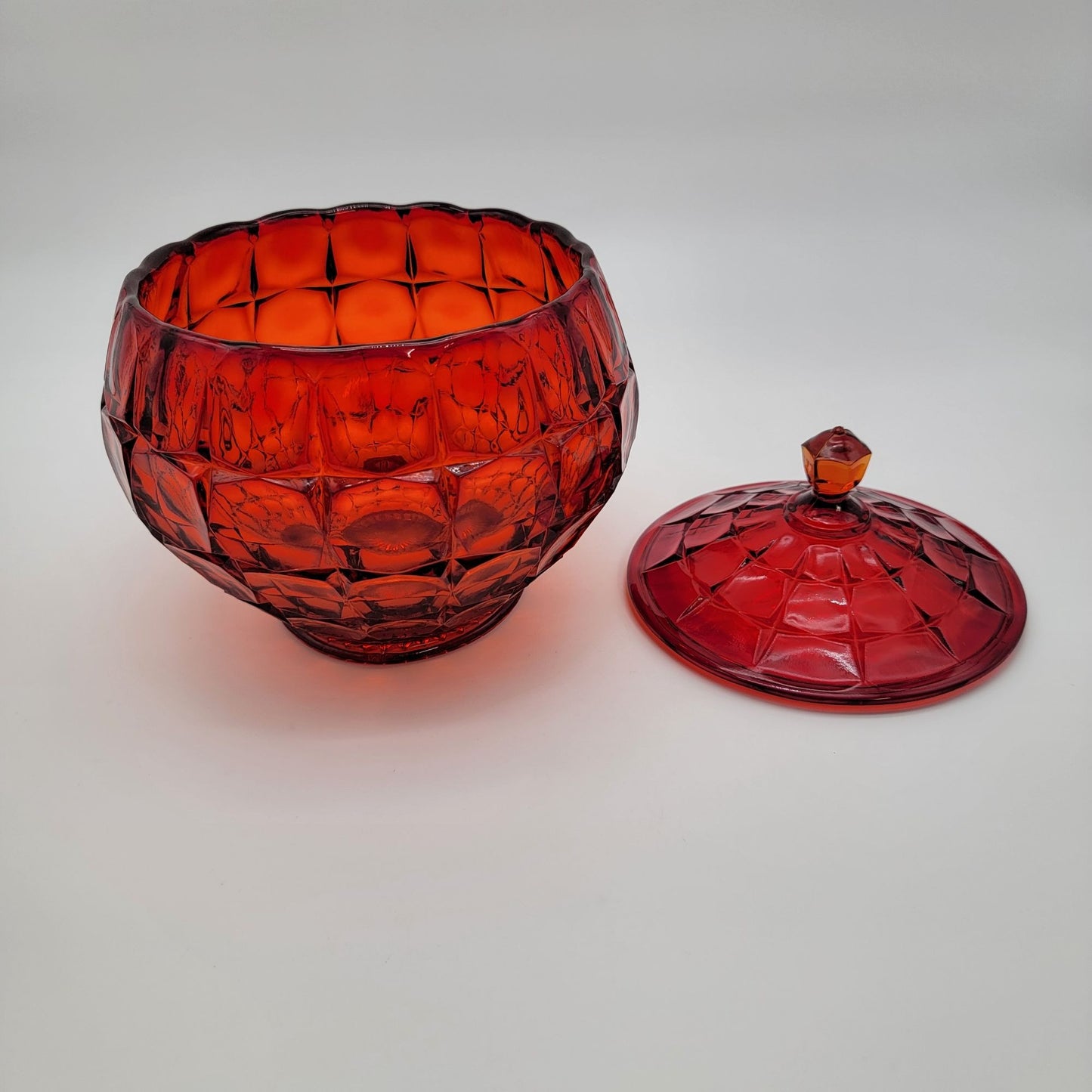 Indiana Tiara Glass Constellation Ruby Sunset Amberina Biscuit Jar With Lid