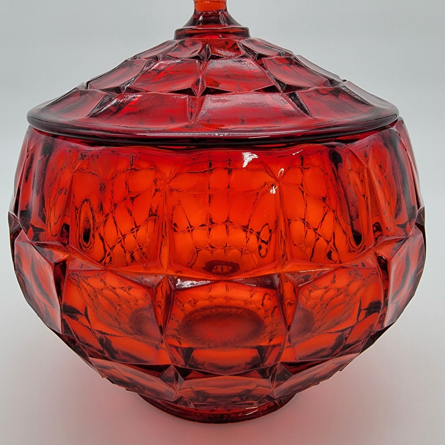 Indiana Tiara Glass Constellation Ruby Sunset Amberina Biscuit Jar With Lid