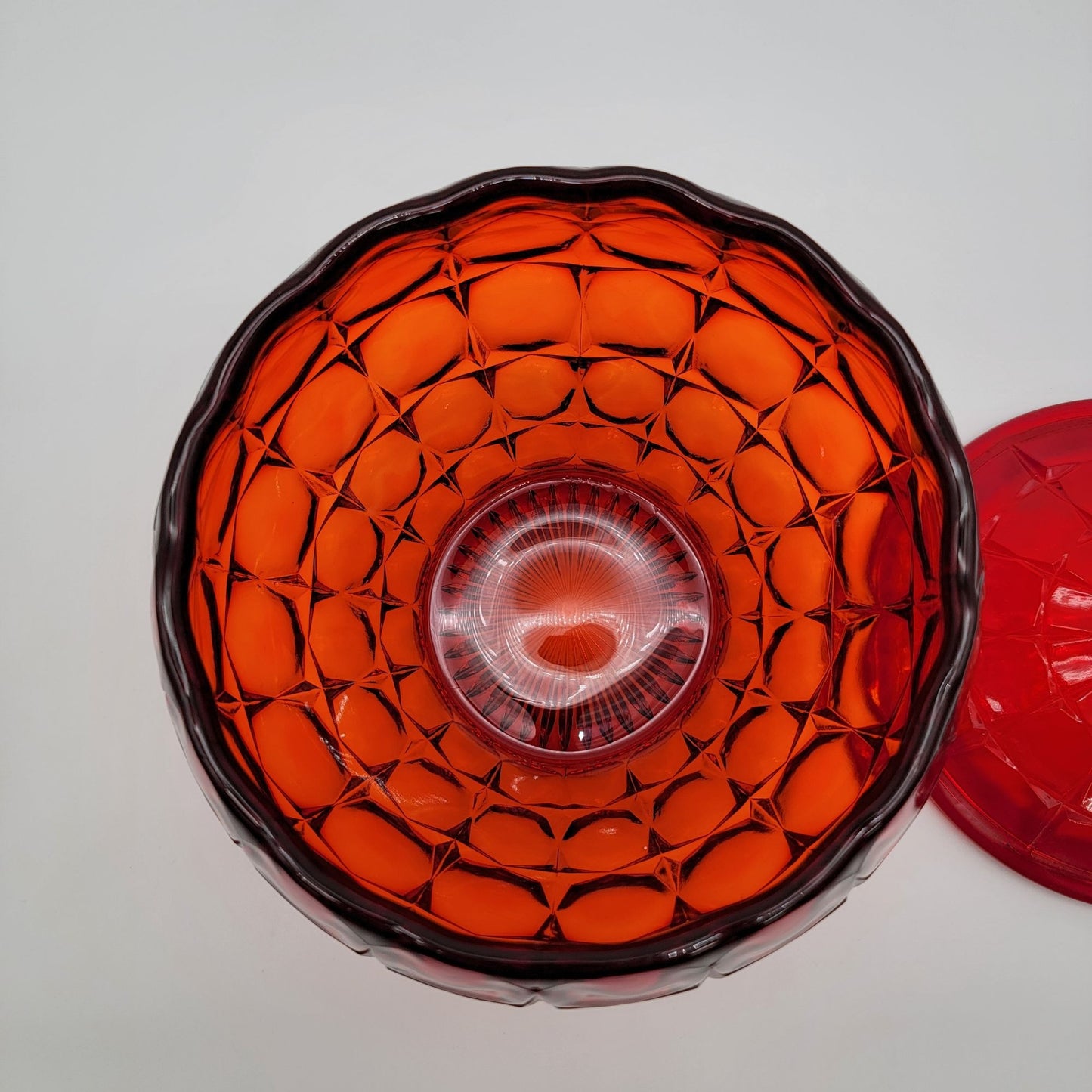 Indiana Tiara Glass Constellation Ruby Sunset Amberina Biscuit Jar With Lid