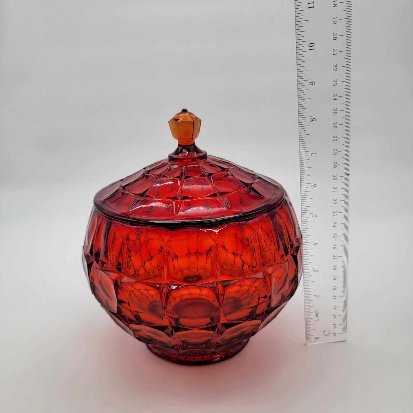 Indiana Tiara Glass Constellation Ruby Sunset Amberina Biscuit Jar With Lid
