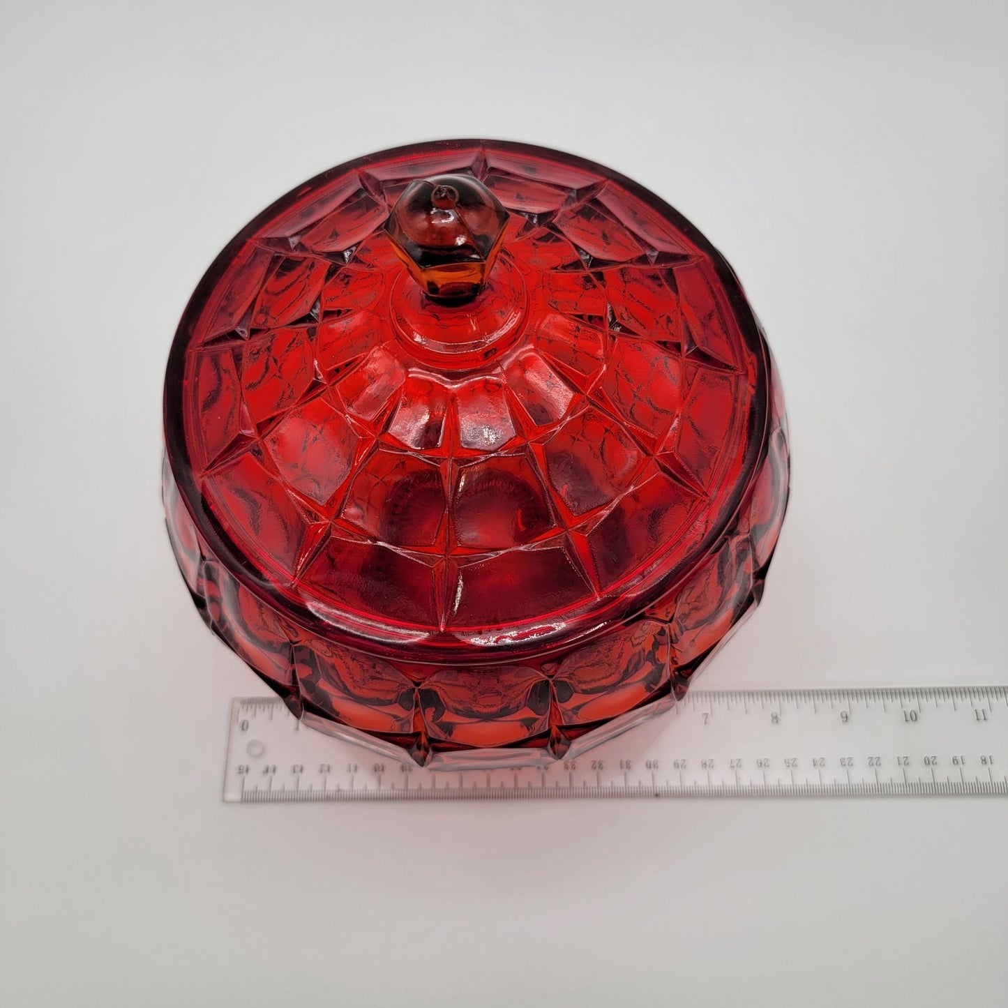 Indiana Tiara Glass Constellation Ruby Sunset Amberina Biscuit Jar With Lid