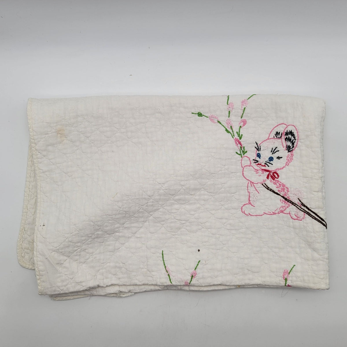 Vintage Hand-Embroidered Baby Quilt With Animals