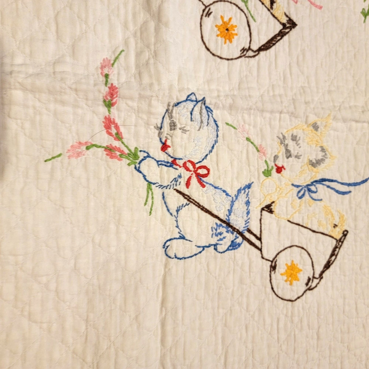 Vintage Hand-Embroidered Baby Quilt With Animals