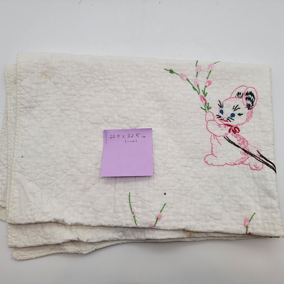 Vintage Hand-Embroidered Baby Quilt With Animals