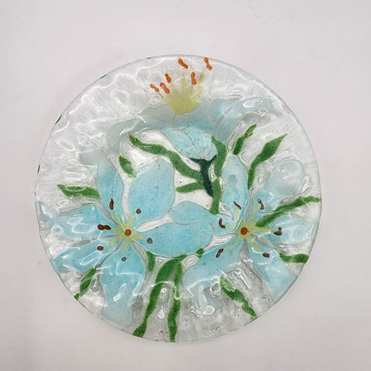Sydenstricker Fused Glass Plate With Blue Flowers