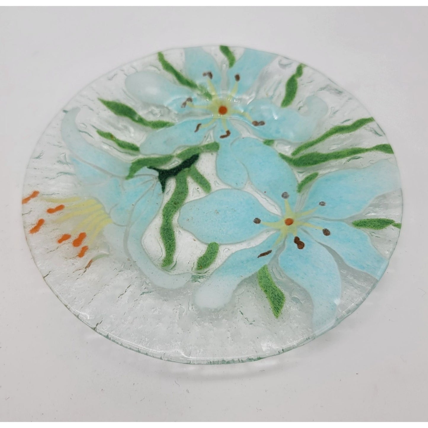 Sydenstricker Fused Glass Plate With Blue Flowers
