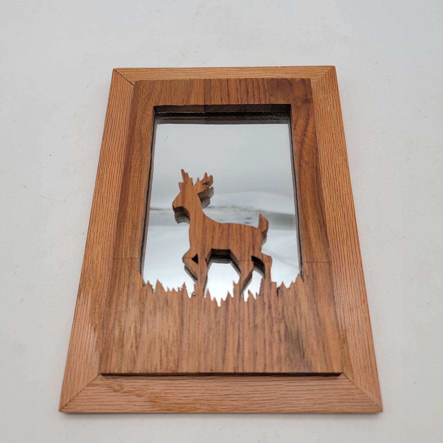 Vintage Handcrafted Wooden Deer Silhouette Wall Hanging With Mirror By Maurel O.