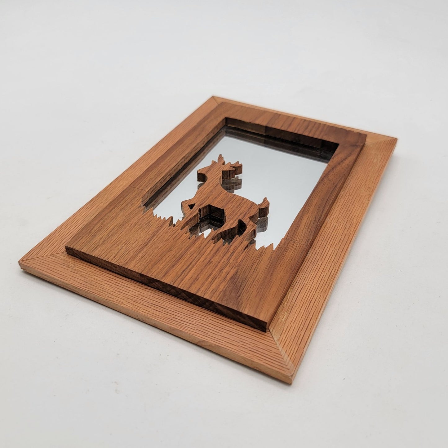 Vintage Handcrafted Wooden Deer Silhouette Wall Hanging With Mirror By Maurel O.