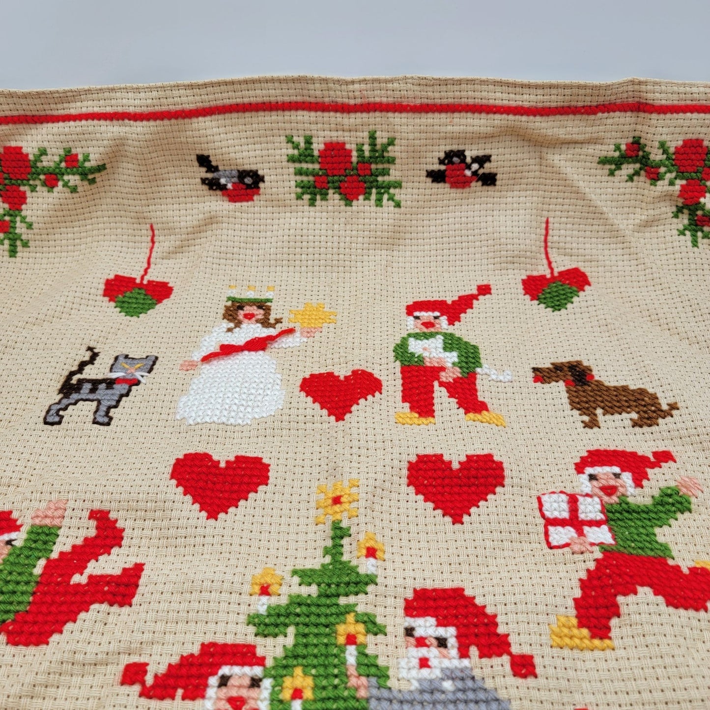 Vintage Scandinavian Hand-Stitched Christmas Textile