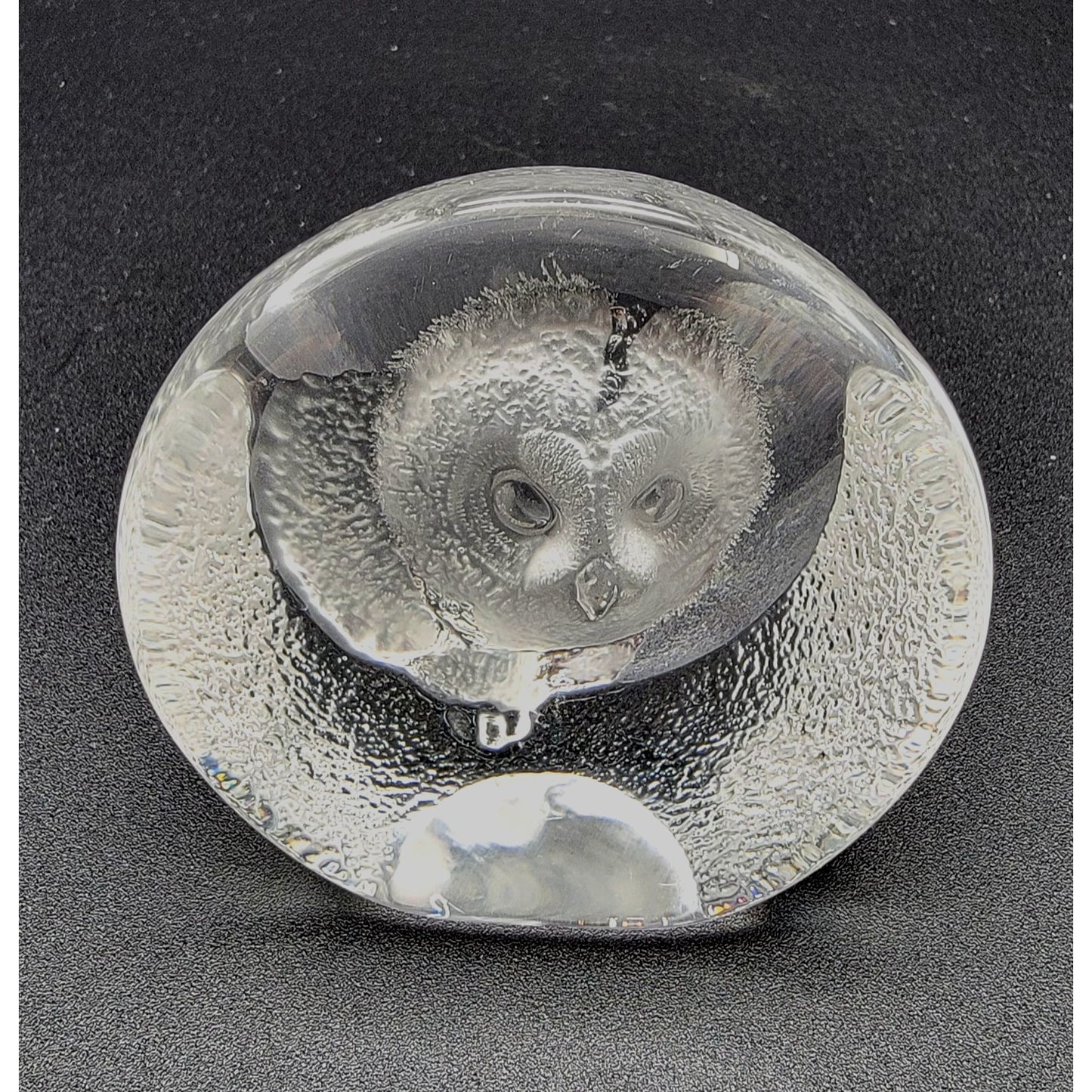 Mats Jonasson Crystal Owl Head Paperweight Signed M Sweden 7207