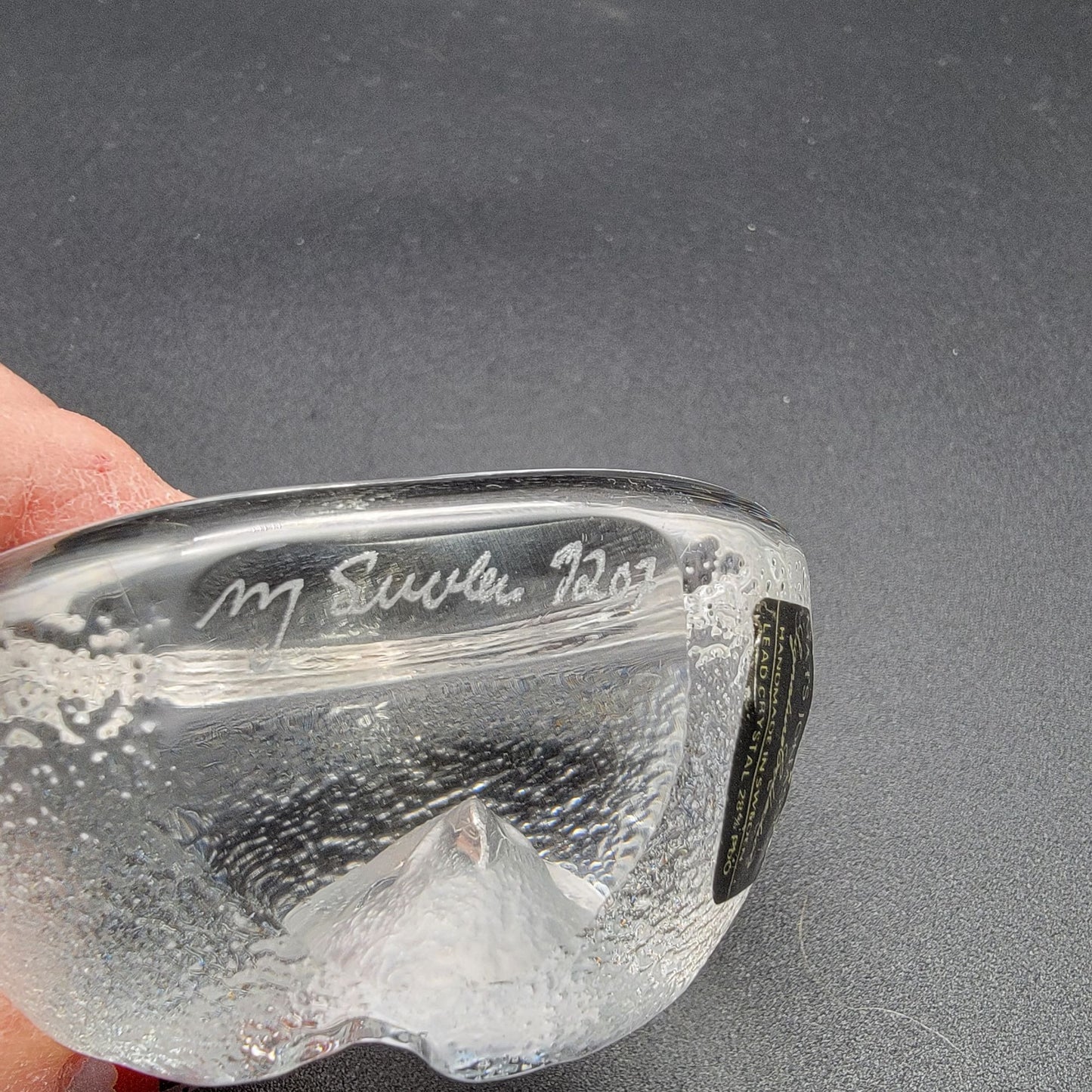 Mats Jonasson Crystal Owl Head Paperweight Signed M Sweden 7207