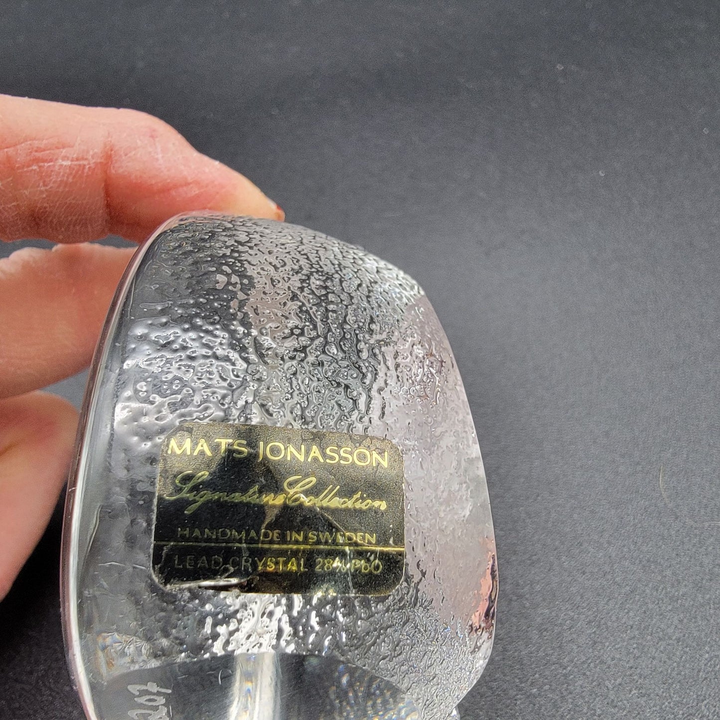 Mats Jonasson Crystal Owl Head Paperweight Signed M Sweden 7207