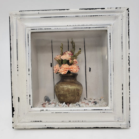 Vintage Dennis East International Pink Carnations In Vase Shadowbox Wall Art