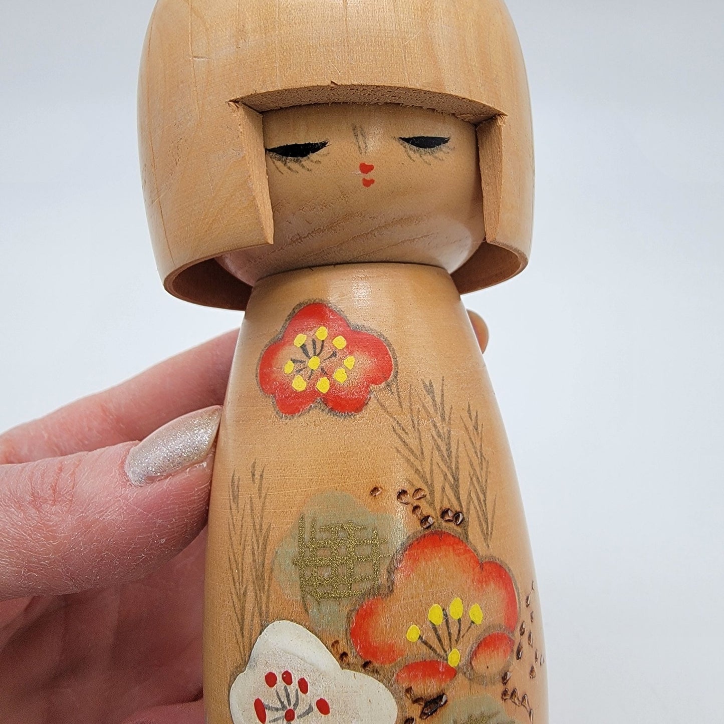 Vintage Japanese Kokeshi Wood Doll Signed Blonde