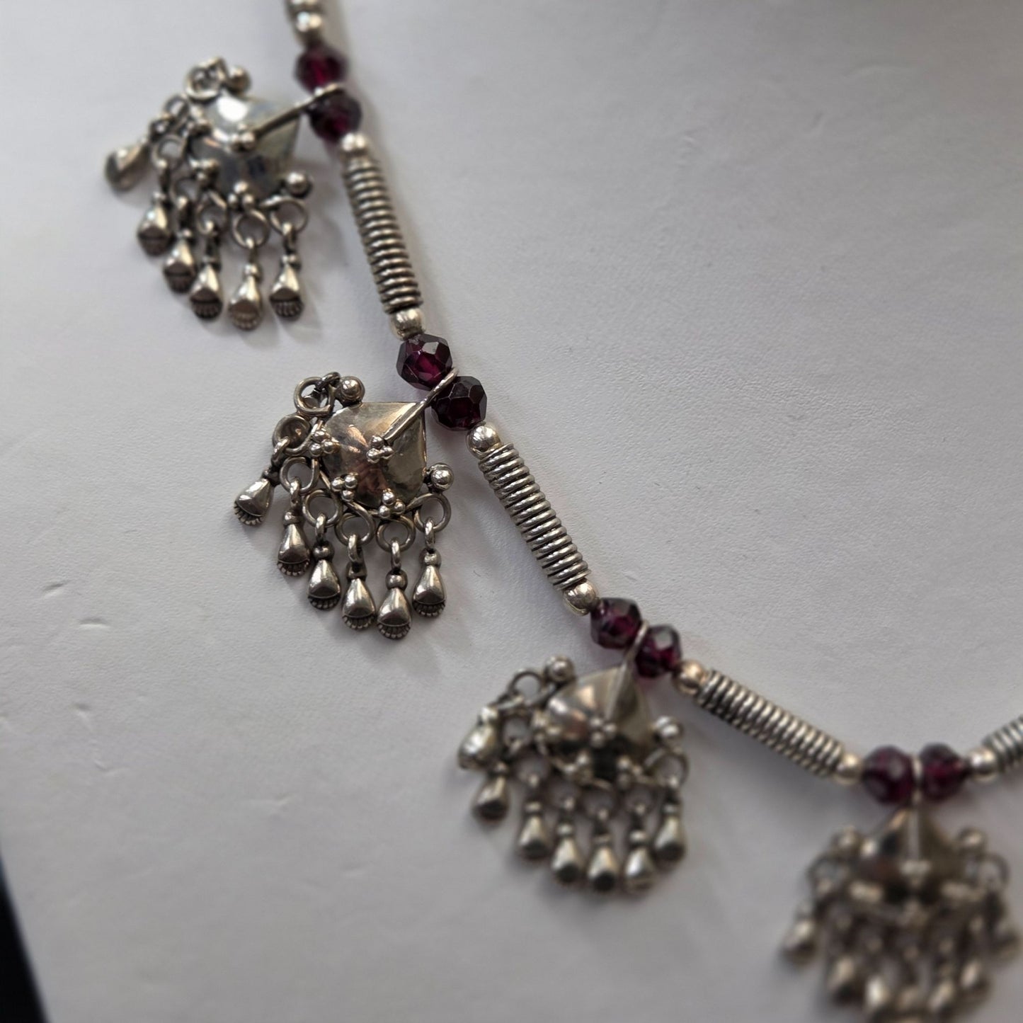 925 Silver & Garnet Chandelier Necklace 16"