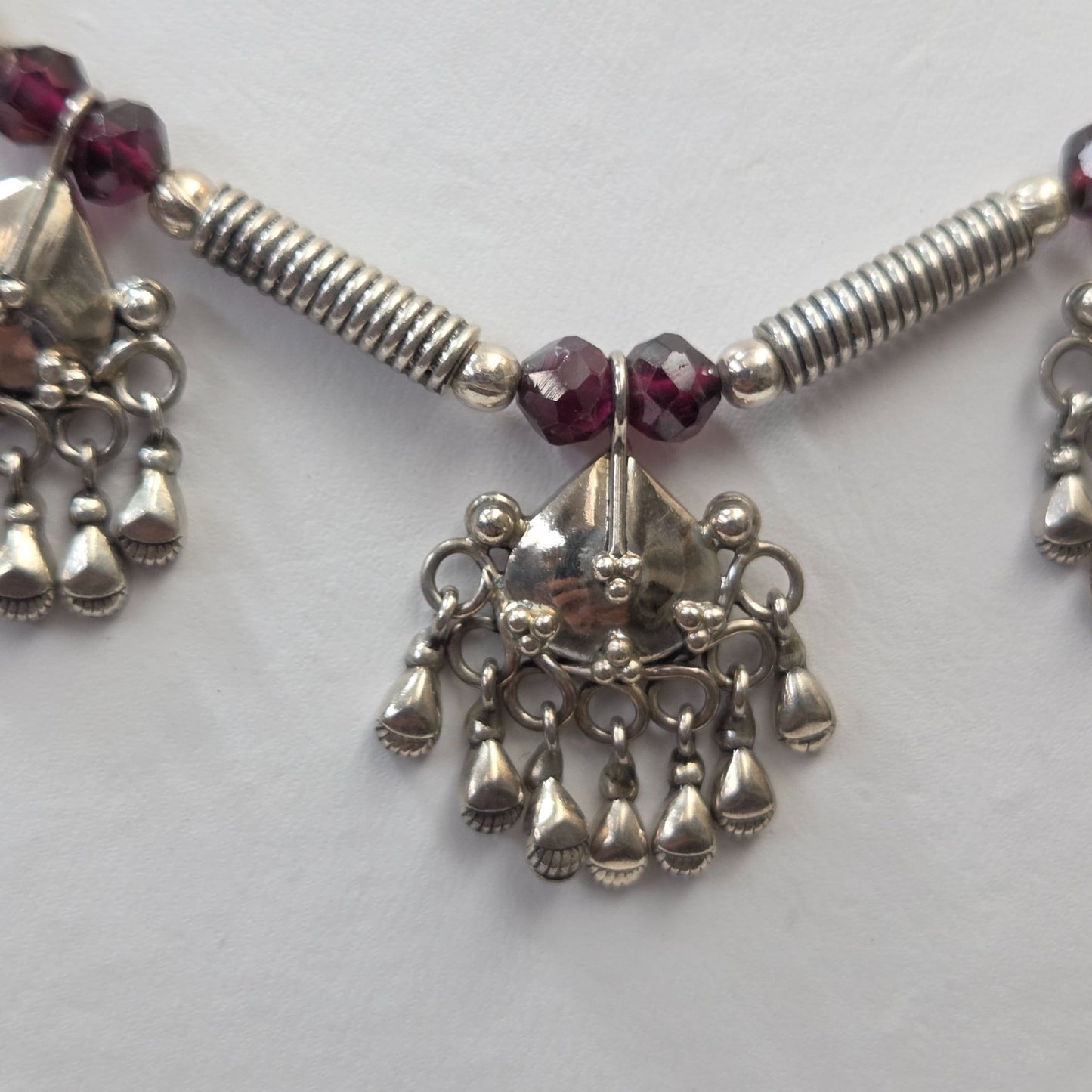 925 Silver & Garnet Chandelier Necklace 16"